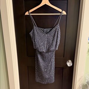 Adrianna Papell grey Beaded Mini Dress